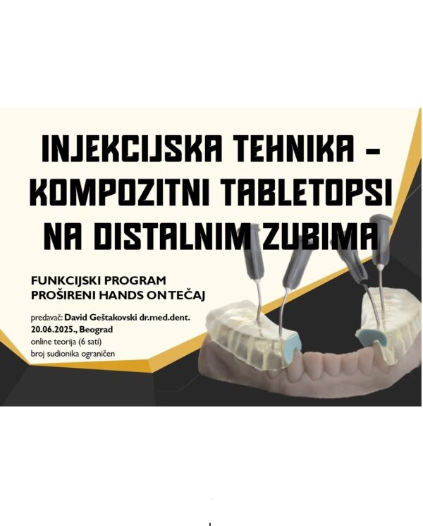 [Beograd - 20.06.2025.] Hibridni hands-on tečaj: Kompozitni table-tops - injekcijska tehnika na distalnim zubima - FUNKCIJSKI PROGRAM (+ 6 sati teorije)